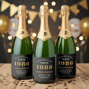 Étiquettes Pour Bouteilles De Vin Mousseux 40e anniversaire Né en 1986 Ajouter un nom Noir Or