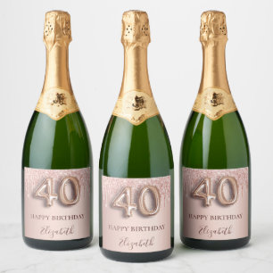 Étiquettes Pour Bouteilles De Vin Mousseux 40e anniversaire rose gouttes d'or