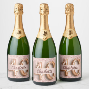 Étiquettes Pour Bouteilles De Vin Mousseux 40e anniversaire rose or parties scintillant monog
