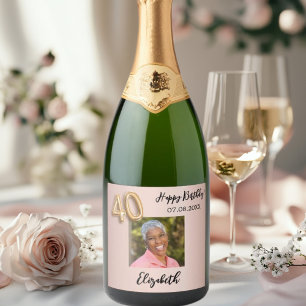Étiquettes Pour Bouteilles De Vin Mousseux 40e anniversaire rose or rose photo