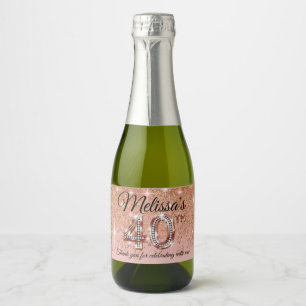 Étiquettes Pour Bouteilles De Vin Mousseux 40e anniversaire Rose Parties scintillant d'or Cas