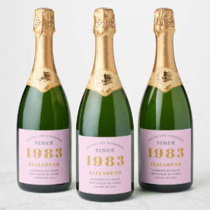 Étiquettes Pour Bouteilles De Vin Mousseux 40th Birthday Born 1983 Ajouter Nom Rose Grey