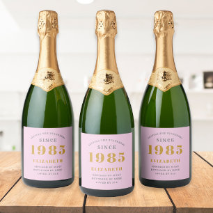 Étiquettes Pour Bouteilles De Vin Mousseux 40th Birthday Born 1985 Ajouter Nom Rose Grey
