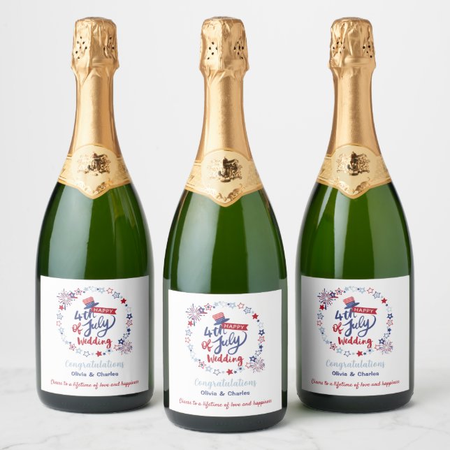 Étiquettes Pour Bouteilles De Vin Mousseux 4th of July Wedding Cheers to Love | Personalized (Bouteilles)
