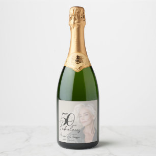 Étiquettes Pour Bouteilles De Vin Mousseux 50 ans et Fabuleux Texte Photo Fête d'anniversaire