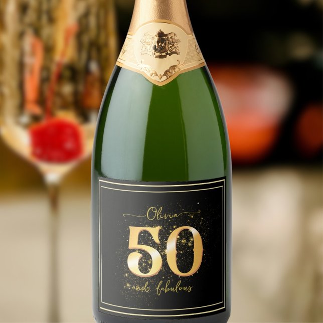 Étiquettes Pour Bouteilles De Vin Mousseux 50 et fabuleux Elegant Gold Black (Créateur téléchargé)