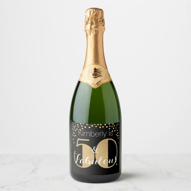 Étiquettes Pour Bouteilles De Vin Mousseux 50 et Fabulous Gold Personnalisé fête d'anniversai (Devant)