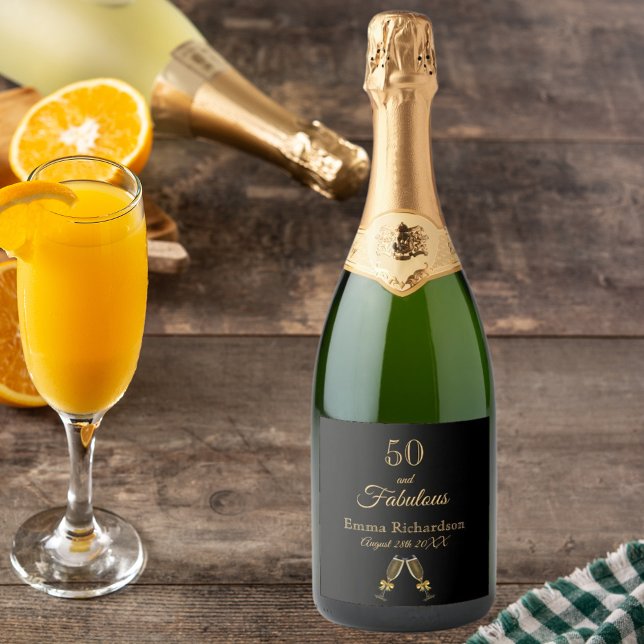 Étiquettes Pour Bouteilles De Vin Mousseux 50 fabuleuse fête d'anniversaire noir or nom (Créateur téléchargé)