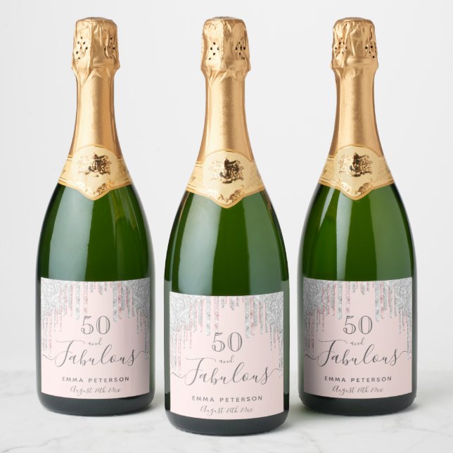 Étiquettes Pour Bouteilles De Vin Mousseux 50 fabuleux anniversaire rose or parties scintilla (Bouteilles)