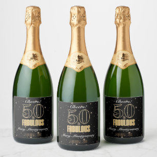 Étiquettes Pour Bouteilles De Vin Mousseux 50 & Fabulous Gold Black Typographie 50e anniversa