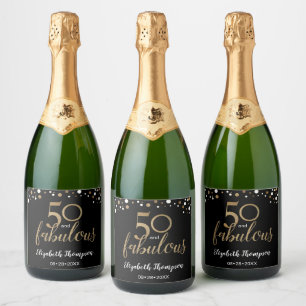 Étiquettes Pour Bouteilles De Vin Mousseux 50e anniversaire 50 et fabuleux Gold Black confett