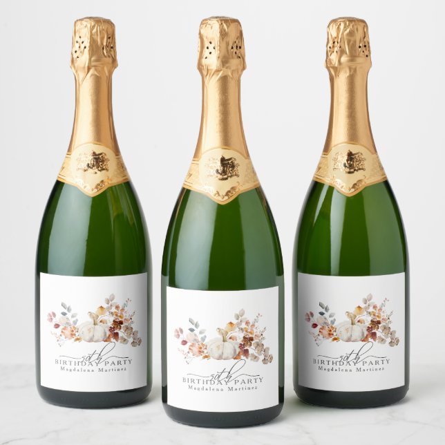 Étiquettes Pour Bouteilles De Vin Mousseux 50e anniversaire Citrouille blanc automne fleurs s (Bouteilles)