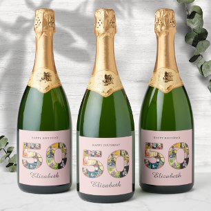Étiquettes Pour Bouteilles De Vin Mousseux 50e anniversaire de fête Photo Collage Dusty Blush