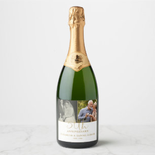 Étiquettes Pour Bouteilles De Vin Mousseux 50e anniversaire de mariage Then And Now 2 Photo