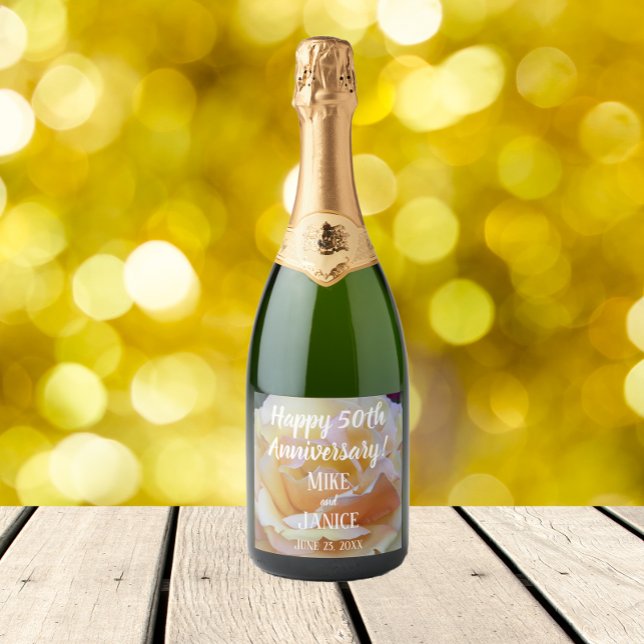 Étiquettes Pour Bouteilles De Vin Mousseux 50e anniversaire Mariage Pastel Rose Floral (In Situ Table)