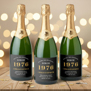 Étiquettes Pour Bouteilles De Vin Mousseux 50e anniversaire Né en 1976 Ajouter un nom Noir Or