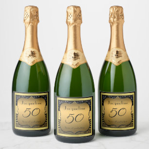 Étiquettes Pour Bouteilles De Vin Mousseux 50e anniversaire Noir et Or