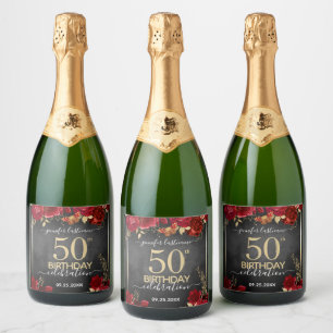 Étiquettes Pour Bouteilles De Vin Mousseux 50e anniversaire rouge et or