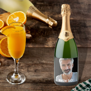 Étiquettes Pour Bouteilles De Vin Mousseux 50e anniversaire sur mesure photo bonjour 50 homme
