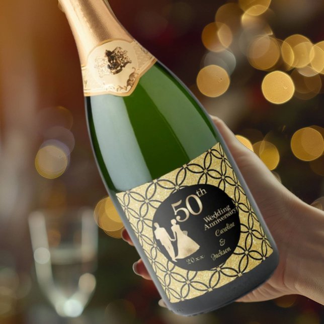 Étiquettes Pour Bouteilles De Vin Mousseux 50e Couple d'or Parties scintillant Mariage Annive (Créateur téléchargé)