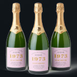Étiquettes Pour Bouteilles De Vin Mousseux 50th Birthday Born 1973 Ajouter Nom Rose Grey<br><div class="desc">Anniversaire personnalisé ajoutez votre nom et étiquette de vin mousseux année. Modifiez le nom et l'année avec le modèle fourni. Un merveilleux article de fête d'anniversaire rose personnalisé. Plus de cadeaux et de fournitures de fête disponibles avec le design "de normes de fixation" dans le magasin.</div>