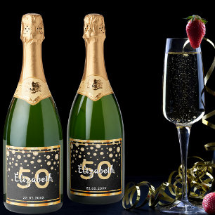 Étiquettes Pour Bouteilles De Vin Mousseux 50th birthday party diamonds glitter black gold