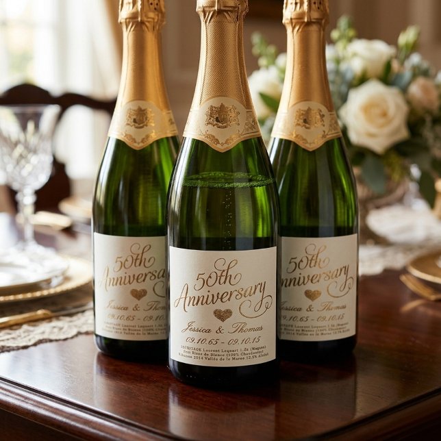 Étiquettes Pour Bouteilles De Vin Mousseux 50th Golden Wedding Anniversary (Créateur téléchargé)