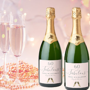Étiquettes Pour Bouteilles De Vin Mousseux 60 ans fête d'anniversaire rose gold rose