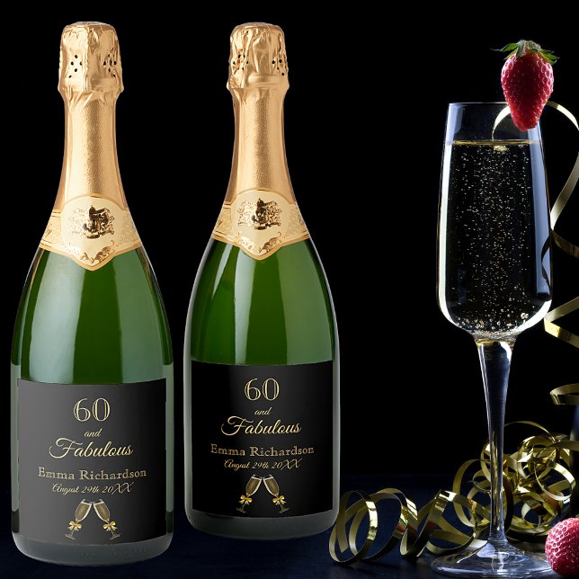 Étiquettes Pour Bouteilles De Vin Mousseux 60 fabuleuse fête noir nom or (Créateur téléchargé)