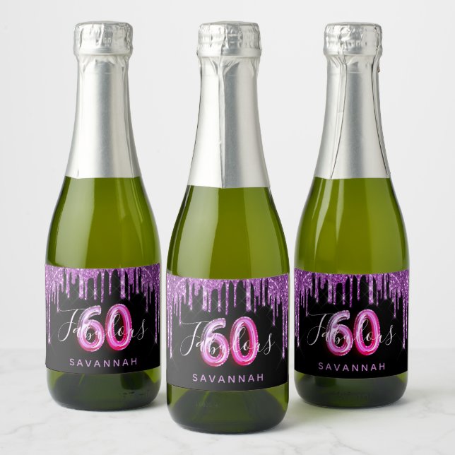 Étiquettes Pour Bouteilles De Vin Mousseux 60 & Fabuleux anniversaire parties scintillant vio (Bouteilles)