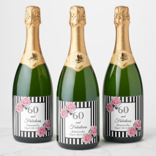 Étiquettes Pour Bouteilles De Vin Mousseux 60 fabuleux floraux roses rayures noires monogramm