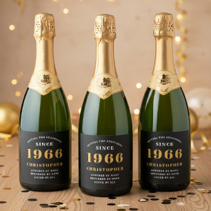 Étiquettes Pour Bouteilles De Vin Mousseux 60e anniversaire Né 1966 Ajouter un nom Noir Or