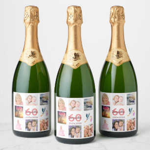 Étiquettes Pour Bouteilles De Vin Mousseux 60e anniversaire photo collage monogramme