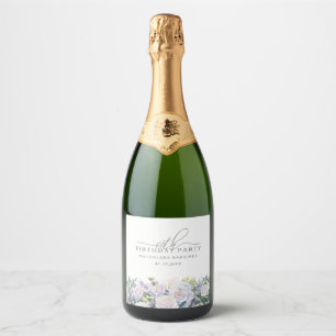 Étiquettes Pour Bouteilles De Vin Mousseux 60e fête d'anniversaire Rose blanche Blue Floral C