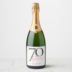 Étiquettes Pour Bouteilles De Vin Mousseux 70 ans et Fabuleux Anniversaire Rose avec Écriture