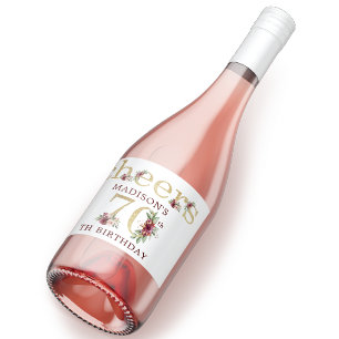 Étiquettes Pour Bouteilles De Vin Mousseux 70e anniversaire Personnalisé Gold Floral