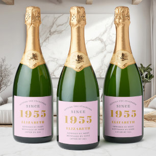 Étiquettes Pour Bouteilles De Vin Mousseux 70th Birthday Born 1955 Ajouter Nom Rose Grey