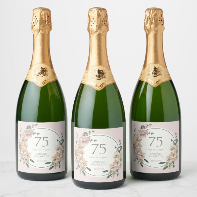 Étiquettes Pour Bouteilles De Vin Mousseux 75e anniversaire Tropical Floral (Bouteilles)
