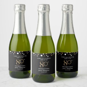 Étiquettes Pour Bouteilles De Vin Mousseux 80e anniversaire Gold Noir confetti merci Personna