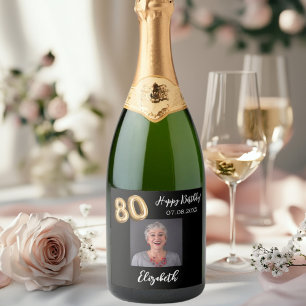 Étiquettes Pour Bouteilles De Vin Mousseux 80e anniversaire photo en or noir