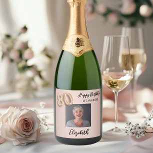 Étiquettes Pour Bouteilles De Vin Mousseux 80e anniversaire rose or rose photo