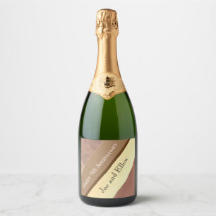 Étiquettes Pour Bouteilles De Vin Mousseux 9e anniversaire Mariage, saule et cuivre