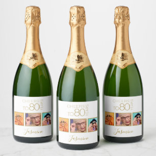 Étiquettes Pour Bouteilles De Vin Mousseux À 80 ans 3 Photos Cadre élégant en or