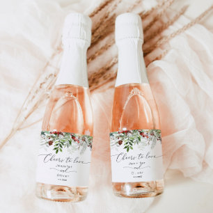 Étiquettes Pour Bouteilles De Vin Mousseux À feuillage persistant hiver élégant Cheers to Lov