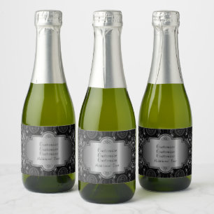 Étiquettes Pour Bouteilles De Vin Mousseux Abstrait Floral Noir Et Argent