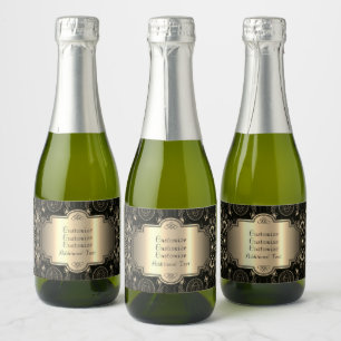 Étiquettes Pour Bouteilles De Vin Mousseux Abstrait Floral Noir Et Or