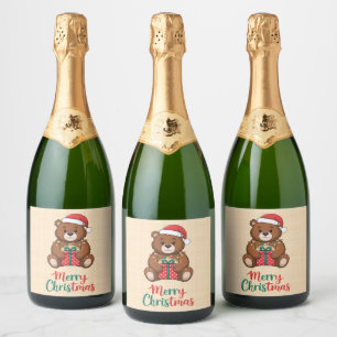 Étiquettes Pour Bouteilles De Vin Mousseux Adorable ours de noël - Merry Christmas