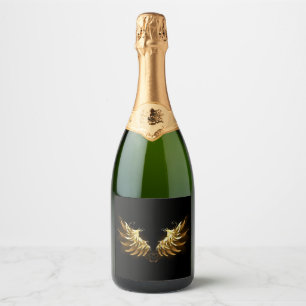 Étiquettes Pour Bouteilles De Vin Mousseux Ailes d'Ange d'or sur arrière - plan noir