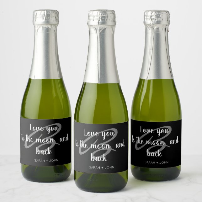 Étiquettes Pour Bouteilles De Vin Mousseux Aimez-vous à la lune et arrière mariage mini (Bouteilles)