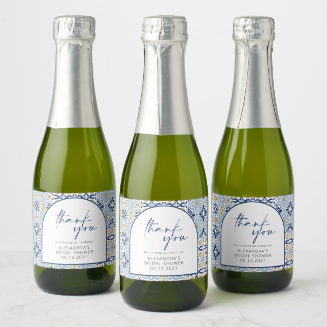 Étiquettes Pour Bouteilles De Vin Mousseux Amalfi Positano Méditerranée Carrelage Bleu Merci  (Bouteilles)